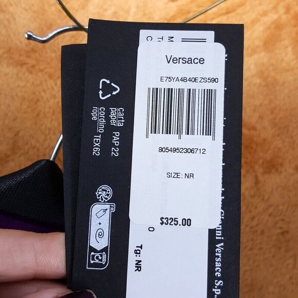 VERSACE Backpack Black Nylon V Emblem Gold Logo Unisex $325